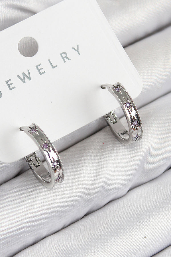 BKP11071 - Pirinç Zirkon Taşlı Halka Model Gümüş Renk Kadın Küpe