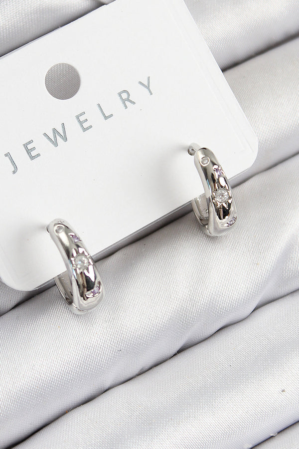 BKP11076 - Pirinç Zirkon Taşlı Halka Model Gümüş Renk Kadın Küpe