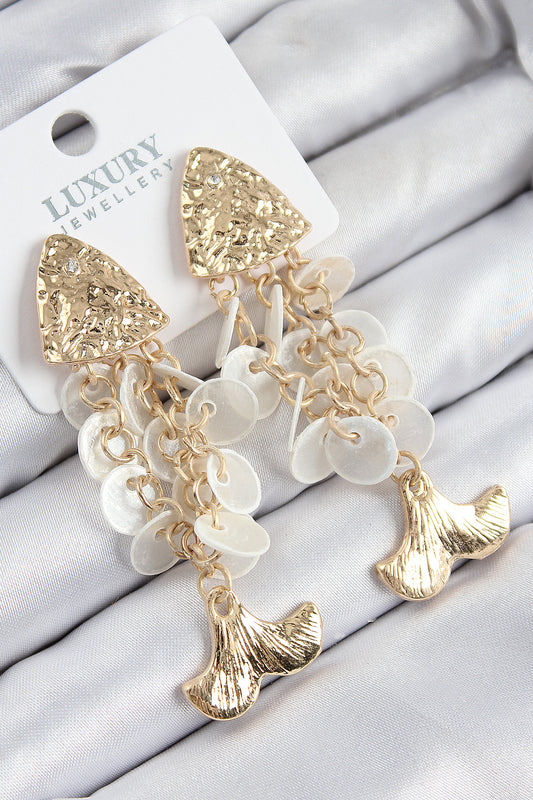 BKP11090 - Pirinç Sallantılı Sedefli Balık Model Gold Renk Kadın Küpe