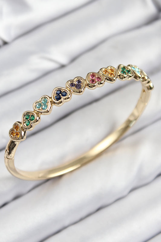 Pirinç Renkli Zirkon Taşlı Sıralı Kalp Model Gold Renk Kadın Kelepçe - BB7681