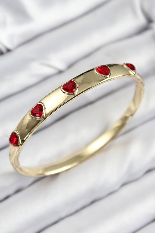 Pirinç Zirkon Taşlı Kırmızı Kalp Model Gold Renk Kadın Kelepçe - BB7683