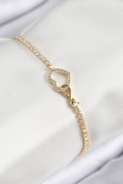 Pirinç Zirkon Taşlı Sonsuzluk Kalp Model Gold Renk Kadın Bileklik - BB7693