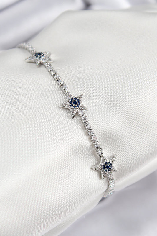 BB7700 - Pirinç Zirkon Taşlı Yıldız Model Gümüş Renk Kadın Bileklik