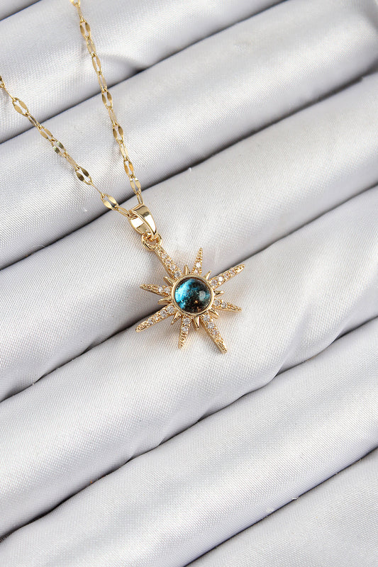 BKO10444 - 316L Çelik Zirkon Taşlı Kutup Yıldızı Model Gold Renk Kadın Kolye