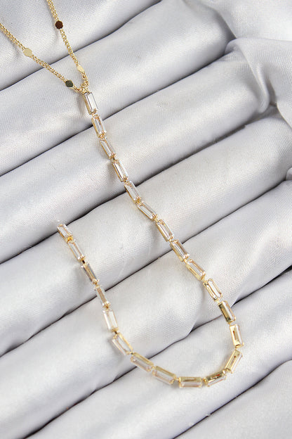 Pirinç Zirkon Taşlı Model Gold Renk Y Kolye - BKO10450
