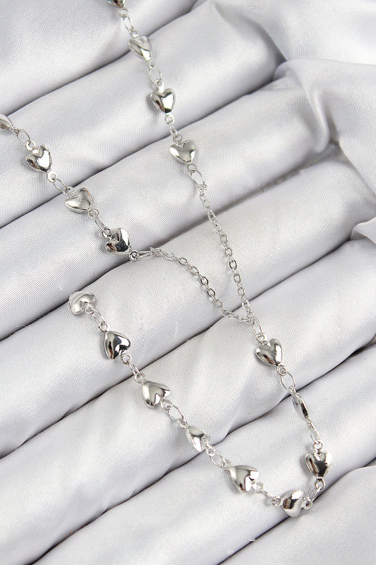 BKO10456 - Pirinç Zirkon Taşlı Kalp Model Gümüş Renk Y Kolye