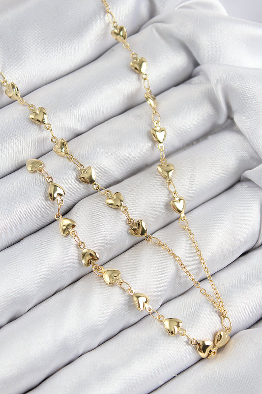 BKO10457 - Pirinç Zirkon Taşlı Kalp Model Gold Renk Y Kolye