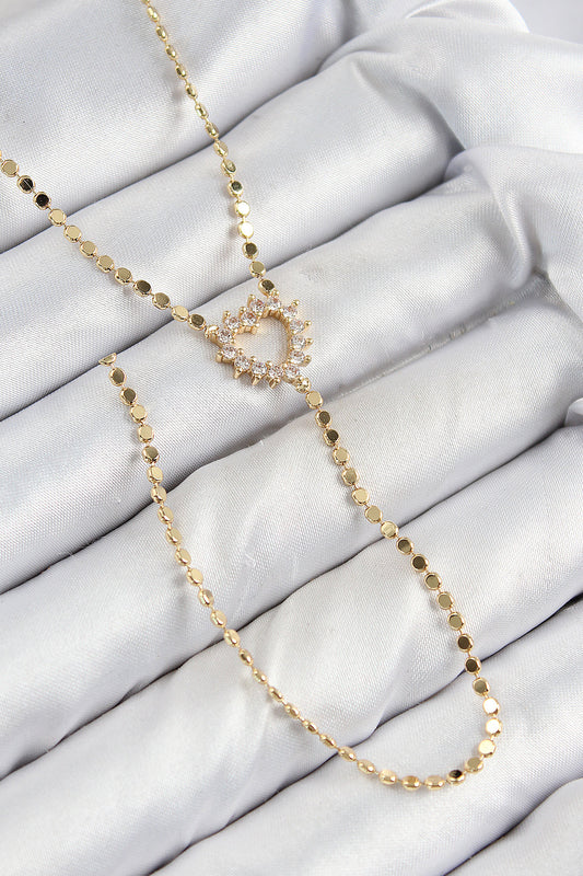 BKO10461 - Pirinç Zirkon Taşlı Ezme Zincirli Kalp Model Gold Renk Y Kolye