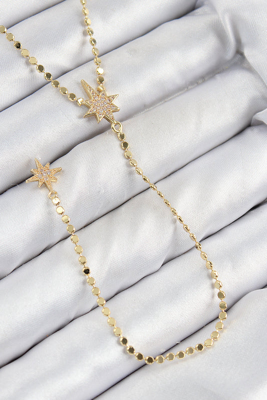 BKO10463 - Pirinç Zirkon Taşlı Ezme Zincirli Kutup Yıldızı Model Gold Renk Y Kolye