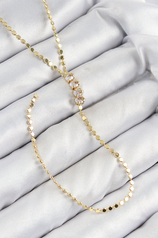 BKO10465 - Pirinç Zirkon Taşlı Ezme Zincirli Model Gold Renk Y Kolye