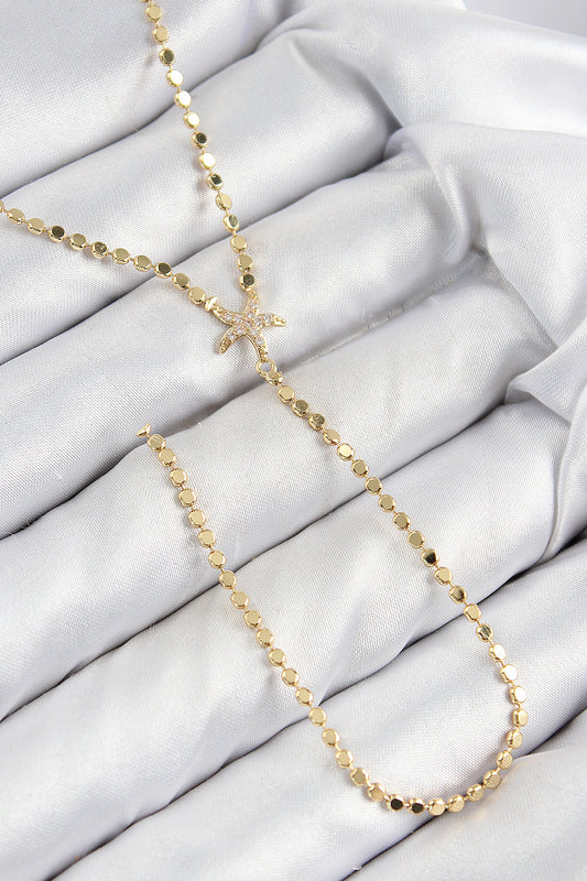 BKO10467 - Pirinç Zirkon Taşlı Ezme Zincirli Deniz Yıldızı Model Gold Renk Y Kolye