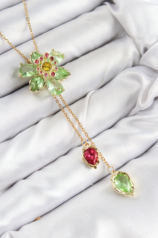 BKO10474 - VIP Pirinç Zirkon Taşlı Çiçek Model Gold Renk Asansörlü Kadın Kolye