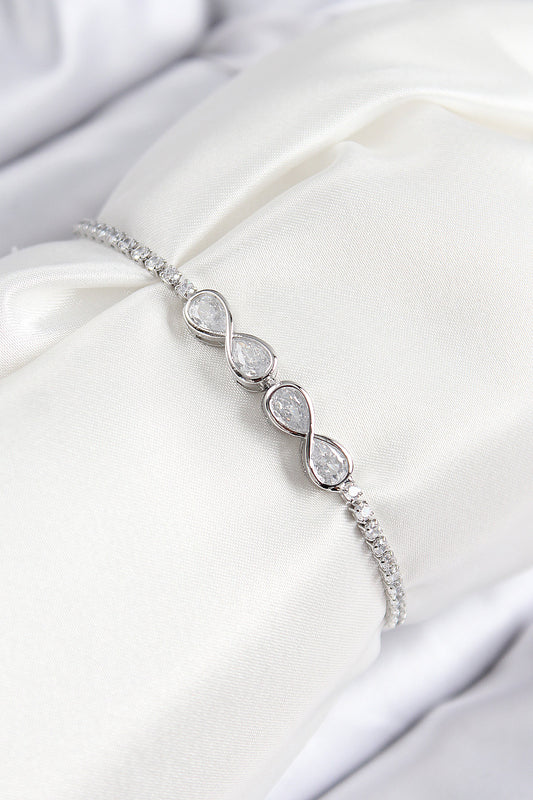 BB7720 - Pirinç Zirkon Taşlı Sonsuzluk Model Gümüş Renk Asansörlü Kadın Bileklik