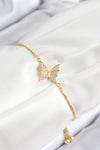 BB7725 - Pirinç Zirkon Taşlı Kelebek Model Gold Renk Asansörlü Kadın Bileklik