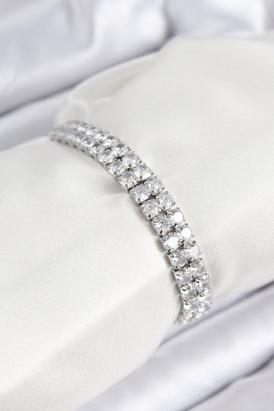 BB7730 - Pirinç Zirkon Taşlı Çift Sıra Kare Model Gümüş Renk Asansörlü Kadın Bileklik