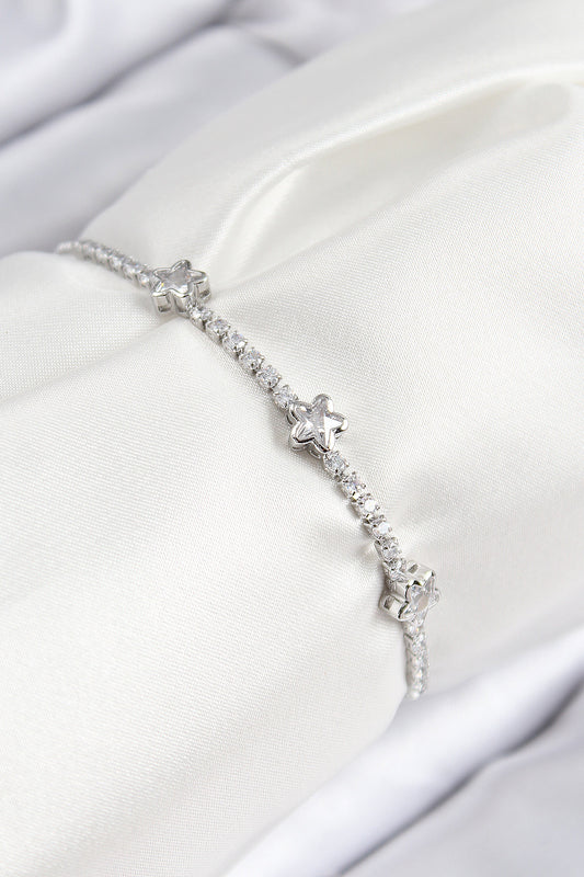 BB7736 - Pirinç Zirkon Taşlı Yıldız Model Gümüş Renk Asansörlü Kadın Bileklik