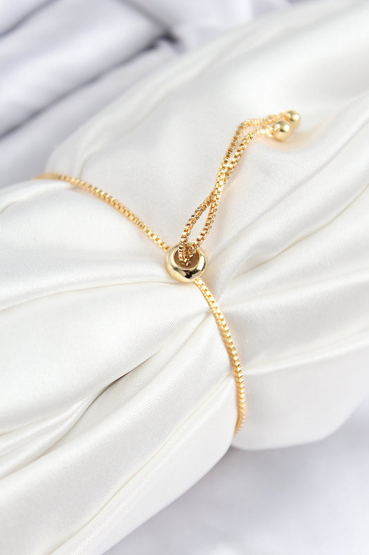 Pirinç Zirkon Taşlı Daire Model Gold Renk Asansörlü Kadın Bileklik - BB7745