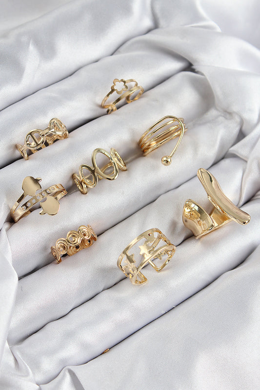 Pirinç Sarmal Ve Yıldız Model Gold Renk Kadın Yüzük Kombin Set - BYK3813