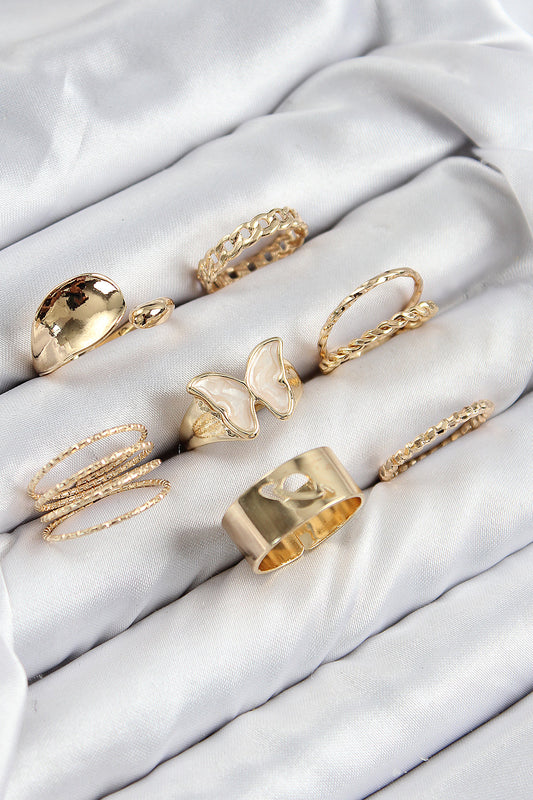 Pirinç Kelebek Model Gold Renk Kadın Yüzük Kombin Set - BYK3815