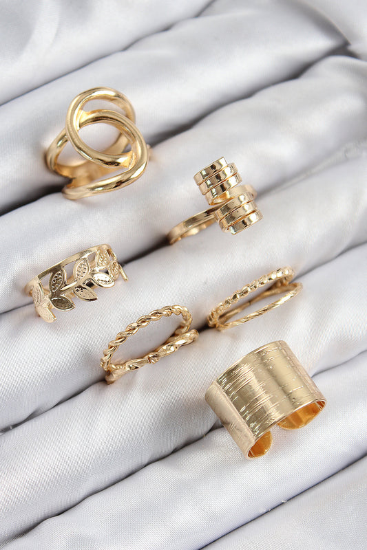 Pirinç Yaprak Model Gold Renk Kadın Yüzük Kombin Set - BYK3819