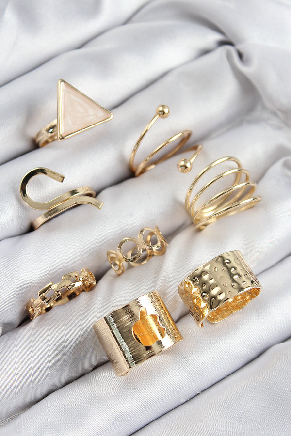 BYK3821 - Pirinç Üçgen Model Gold Renk Kadın Yüzük Kombin Set