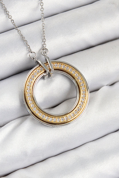 BKO10479 - 316L Çelik Zirkon Taşlı Dönen Daire Model Gold Ve Gümüş Renk Kadın Kolye