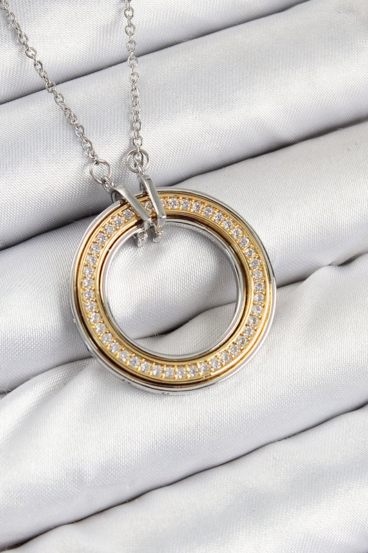 BKO10479 - 316L Çelik Zirkon Taşlı Dönen Daire Model Gold Ve Gümüş Renk Kadın Kolye