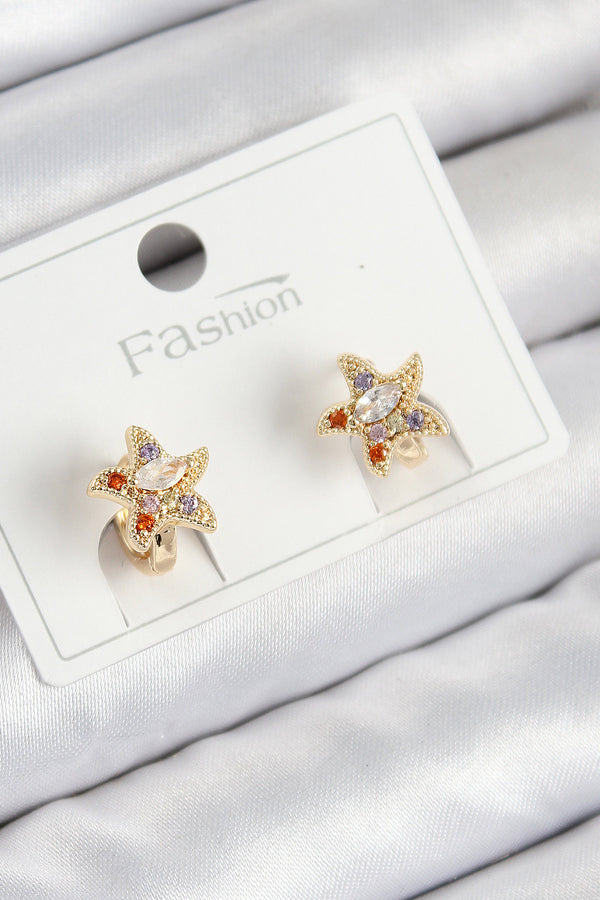 BKP11200 - Pirinç Zirkon Taşlı Yıldız Model Gold Renk Çocuk Küpe