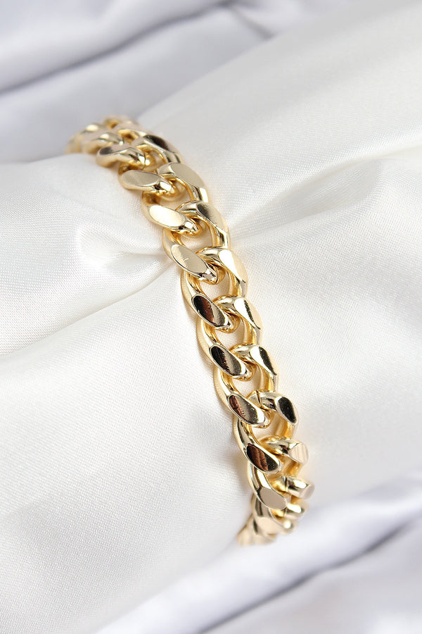 BB7766 - VIP Pirinç Zirkon Taşlı Klasik Zincir Model Gold Renk Kadın Bileklik