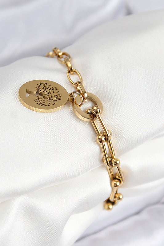 316L Çelik Tifany Ağaç Model Gold Renk Kadın Bileklik - BB7776