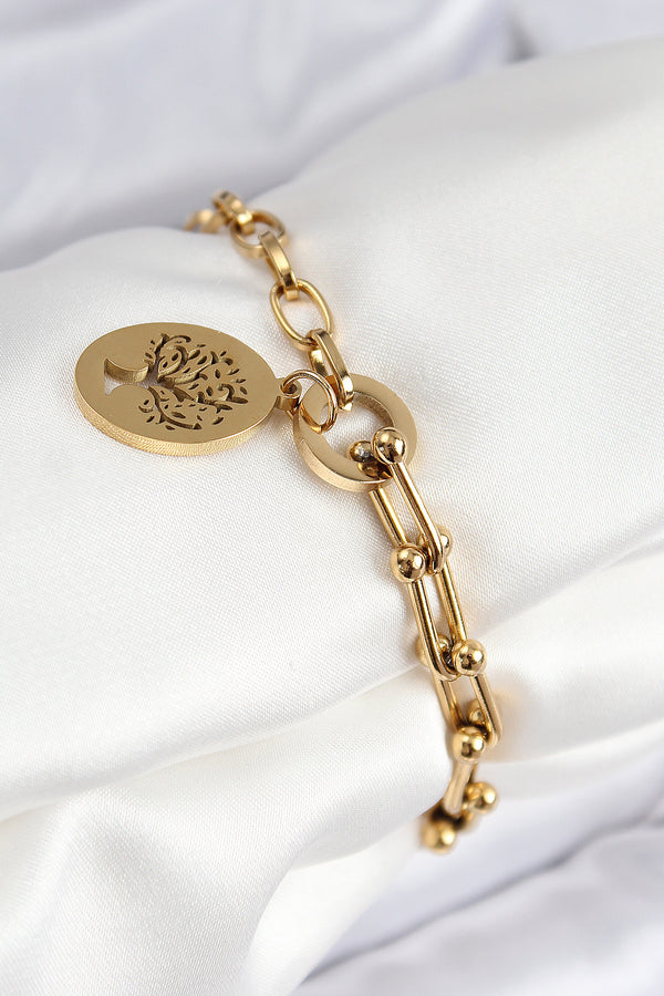BB7776 - 316L Çelik Tifany Ağaç Model Gold Renk Kadın Bileklik