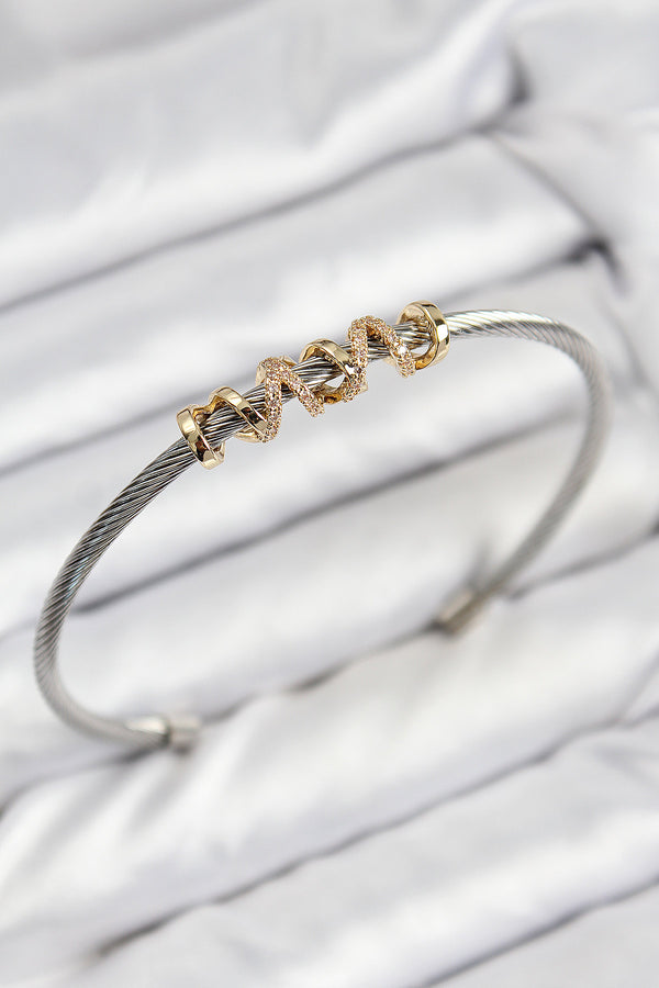 BB7777 - 316L Çelik Zirkon Taşlı Model Gold Ve Gümüş Renk Kadın Bileklik