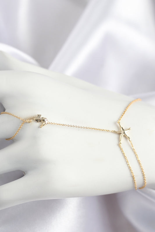 SN713 - Pirinç Zirkon Taşlı Deniz Atı Ve Yıldız Model Gold Renk Şahmeran