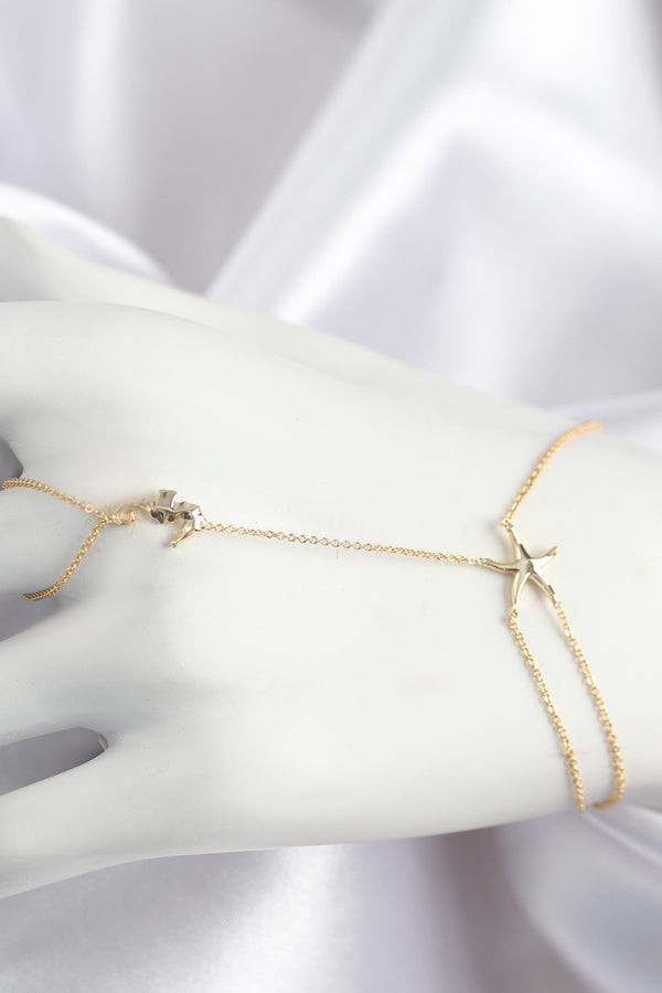 SN713 - Pirinç Zirkon Taşlı Deniz Atı Ve Yıldız Model Gold Renk Şahmeran