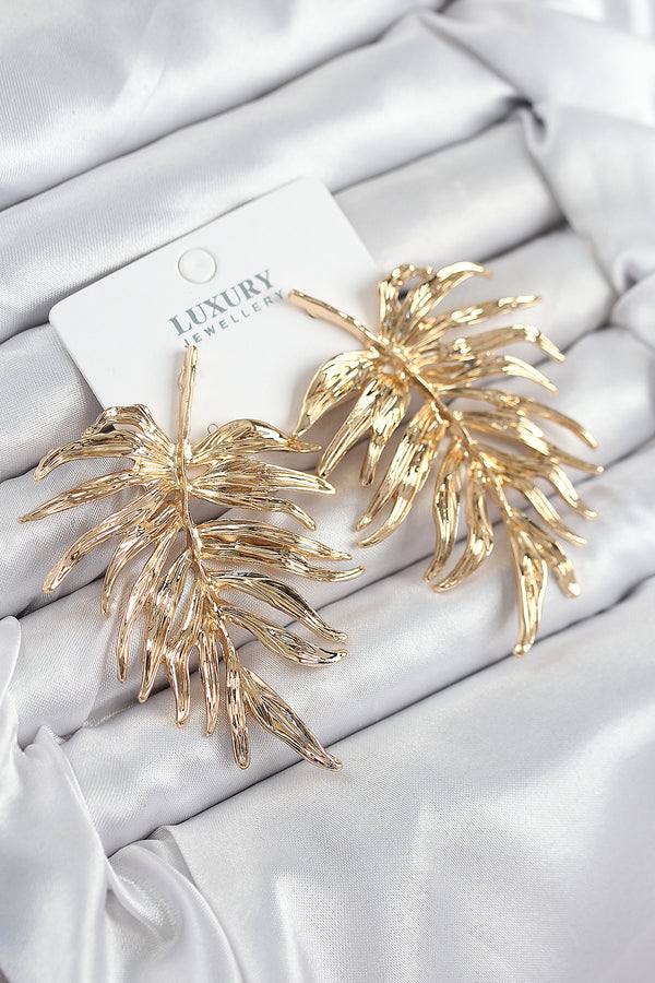 BKP11212 - Pirinç Yaprak Model Gold Renk Kadın Küpe