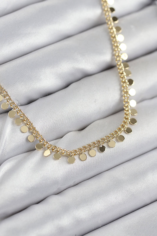 Pirinç Sıralı Pul Zincir Model Gold Renk Kadın Kolye - BKO10489