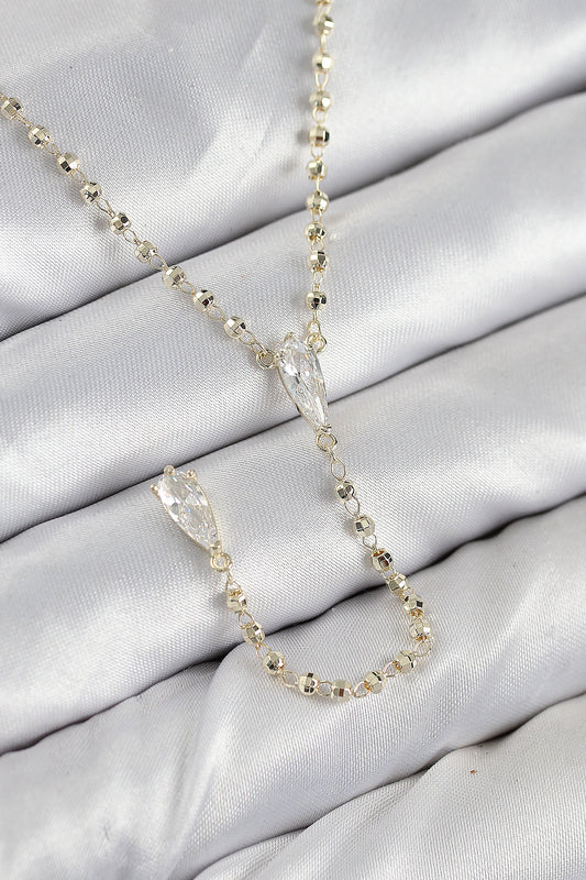 BKO10497 - Pirinç Zirkon Taşlı Gold Renk Kadın Y Kolye