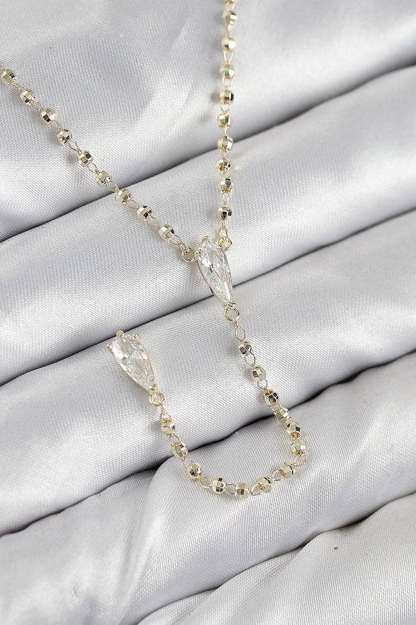 BKO10497 - Pirinç Zirkon Taşlı Gold Renk Kadın Y Kolye