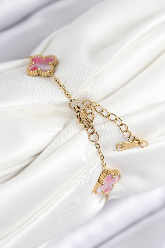BB7811 - 316L Çelik Sedefli Pembe Gold Renk Yonca Kadın Bileklik