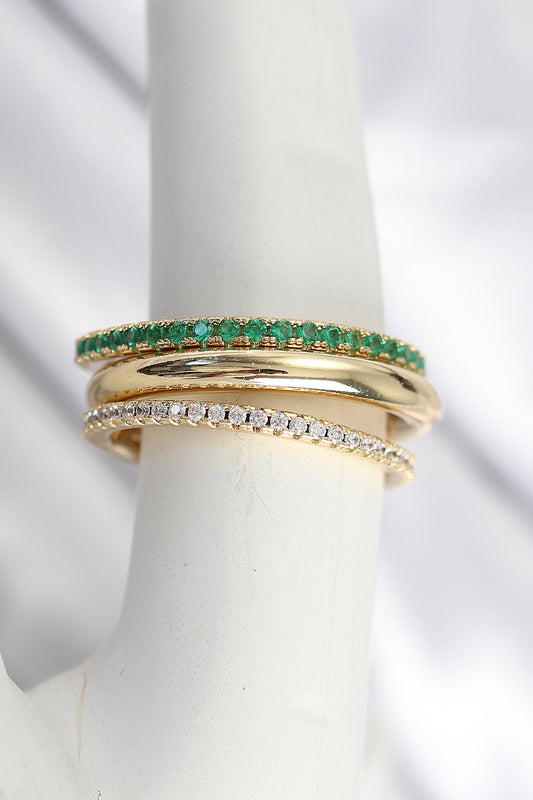 BYK3831 - Pirinç Gold Renk Zirkon Taşlı 4'Lü Kadın Yüzük