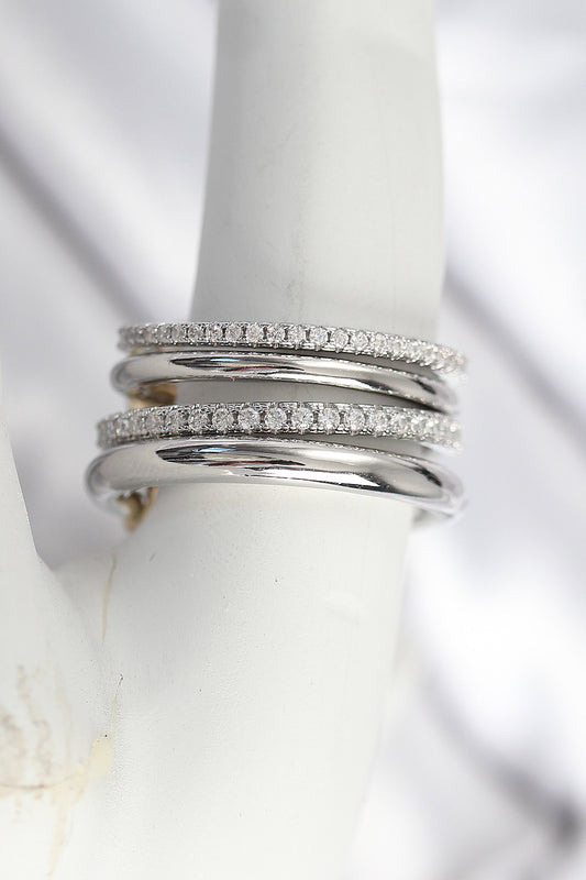 BYK3829 - Pirinç Gümüş Renk Zirkon Taşlı 4'Lü Kadın Yüzük