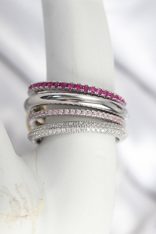 BYK3828 - Pirinç Gümüş Renk Zirkon Taşlı 4'Lü Kadın Yüzük