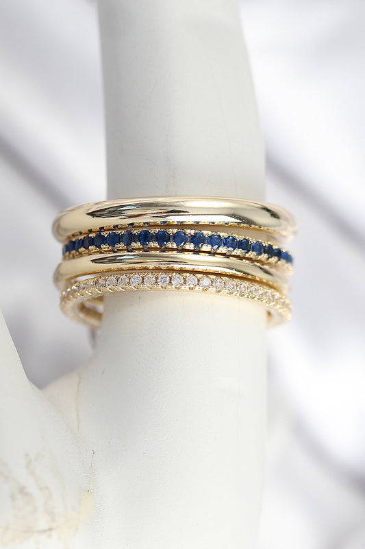 BYK3826 - Pirinç Zirkon Taşlı Mix Renk 3'Lü Kadın Yüzük