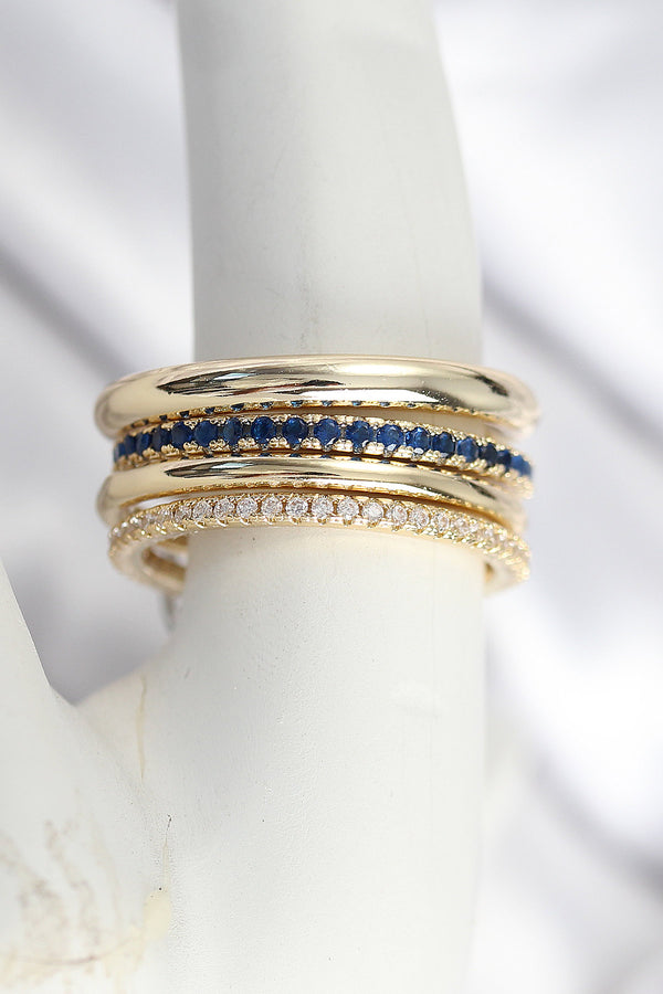 BYK3826 - Pirinç Zirkon Taşlı Mix Renk 3'Lü Kadın Yüzük