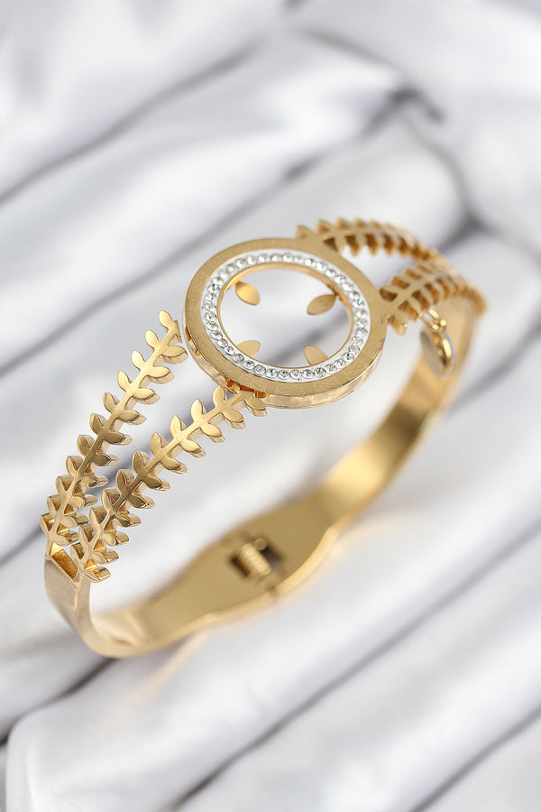 BB7820 - 316L Çelik Zirkon Taşlı Çeyrek Takılabilir Gold Renk Kelepçe