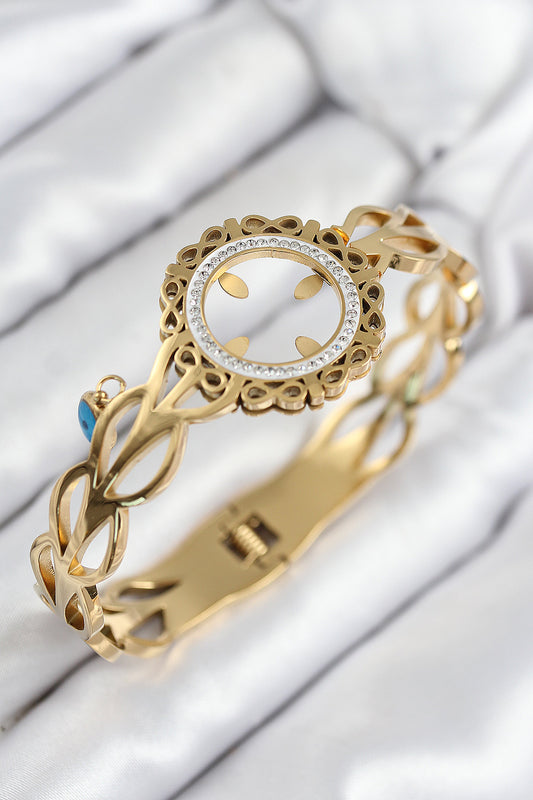 BB7822 - 316L Çelik Zirkon Taşlı Çeyrek Takılabilir Gold Renk Kelepçe