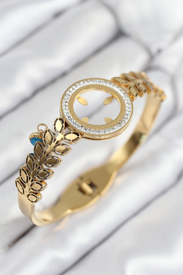 BB7823 - 316L Çelik Zirkon Taşlı Çeyrek Takılabilir Gold Renk Kelepçe