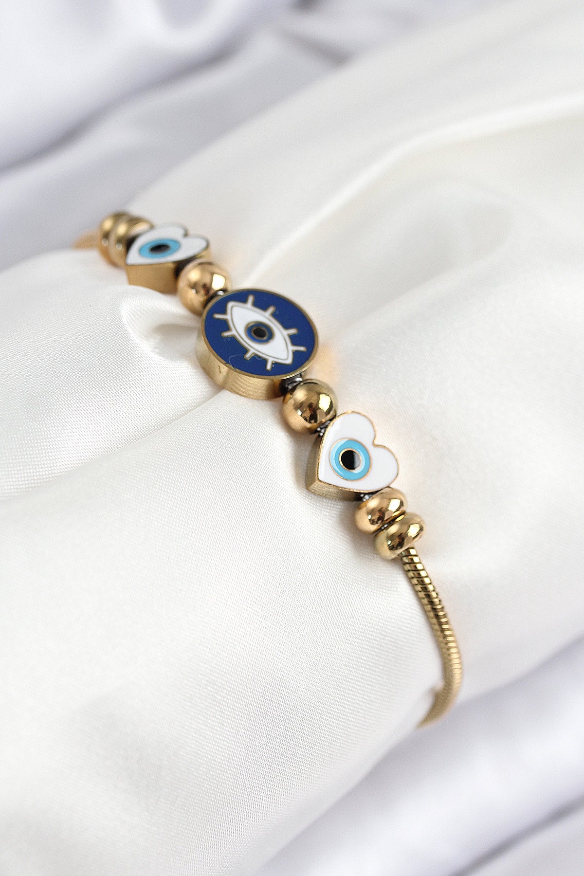 316L Çelik Göz Charm Model Gold Renk Kadın Bileklik - BB7843