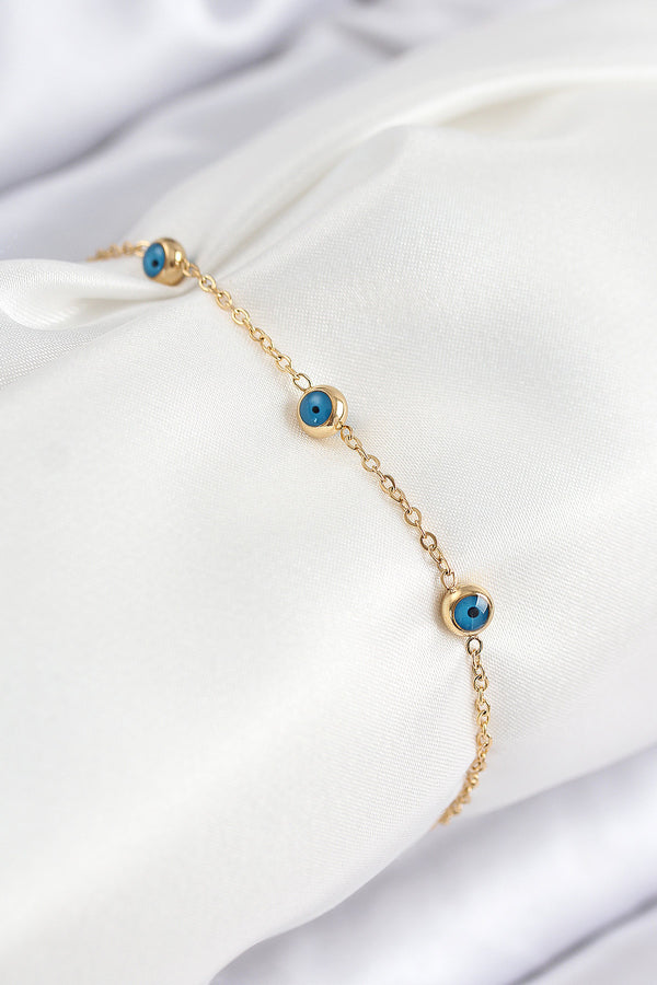 BB7841 - 316L Çelik Nazar Boncuğu Model Gold Renk Kadın Bileklik