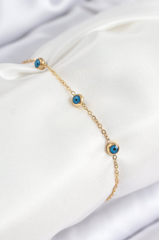 BB7841 - 316L Çelik Nazar Boncuğu Model Gold Renk Kadın Bileklik